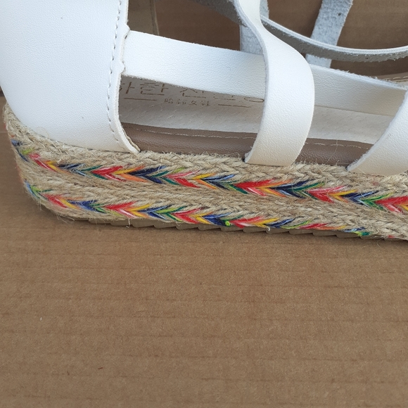 White Vegan Leather Platform Espadrille Gladiator Sandal 8us* - Picture 4 of 12